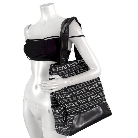 MAC Cosmetic Matt Murphy Signature Tote Bag Fabric Faux Leather Monogram Black - Picture 1 of 9